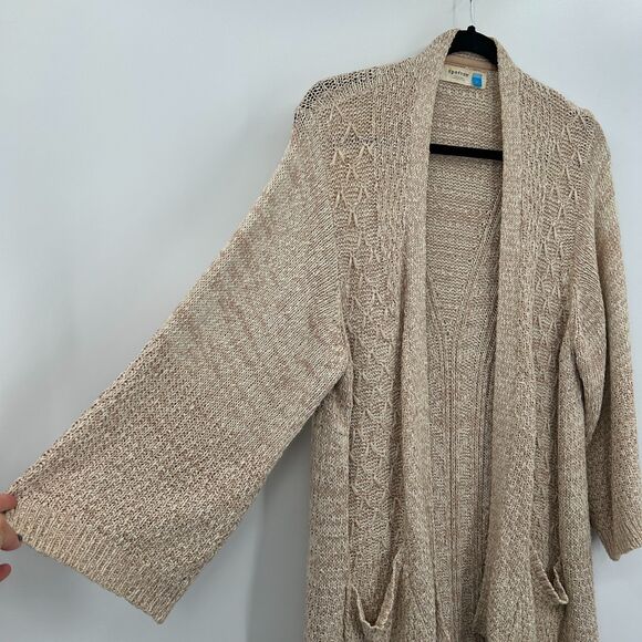 ANTHROPOLOGIE Sparrow Beige Celia Kimono Open Knit Cardigan Sweater Size Large - Picture 8 of 10